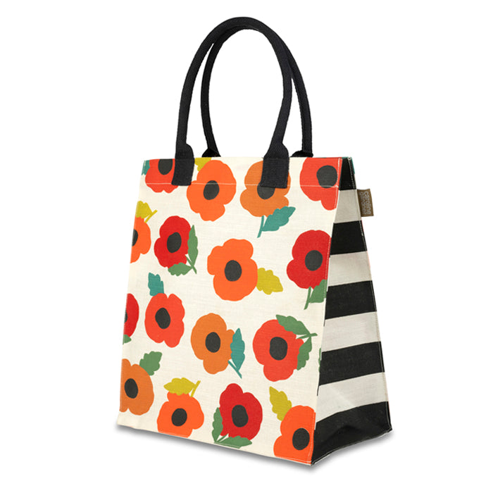 Caroline Gardner Poppy and Stripe Print Juco Shopper Bag Poppy
