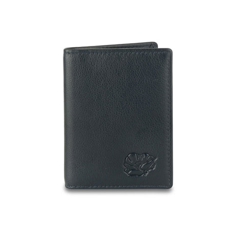 Blue Leather Card Wallet with Debossed Poppy