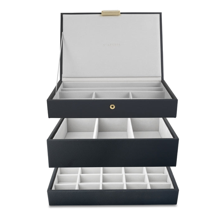 Poppy Blue Foiled 3Tier Medium Jewellery Box Poppy Shop UK