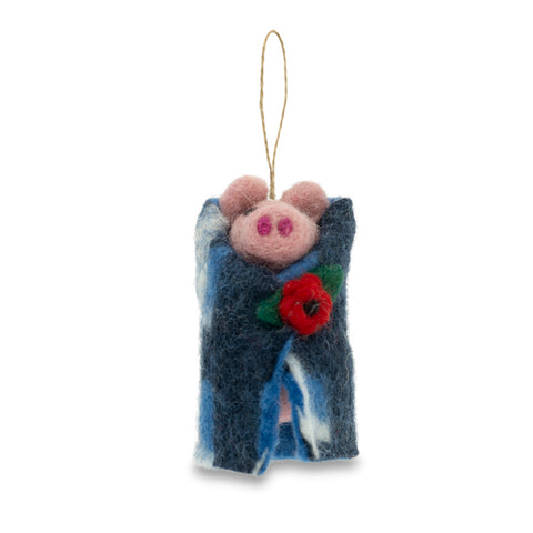 Pig in Blanket with Poppy Felt Christmas Decoration