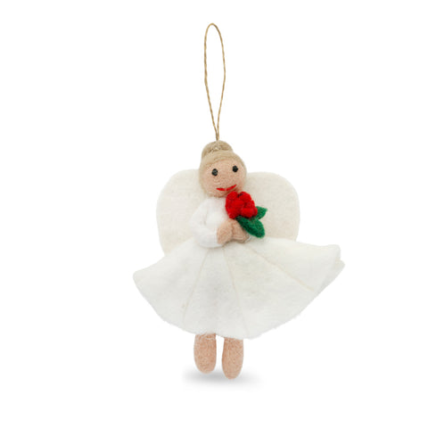 Angel with Poppy Felt Christmas Decoration