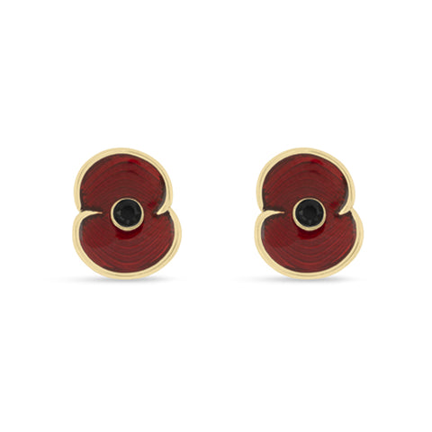 Enamel Gold Tone Poppy Earrings