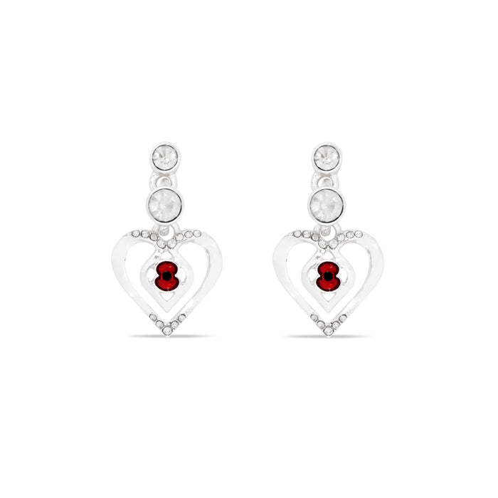 Eternity Crystal Heart Poppy Drop Earrings