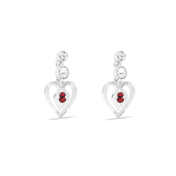 Eternity Crystal Heart Poppy Drop Earrings