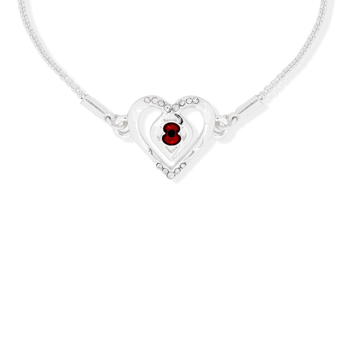 Eternity Crystal Heart Poppy Bracelet
