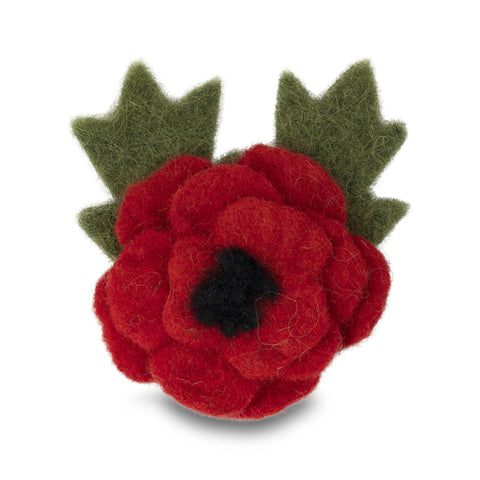 Small Felt Poppy Brooch with Leaves
