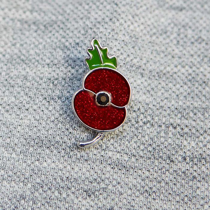 Glitter Poppy Lapel Pin with Crystal Centre