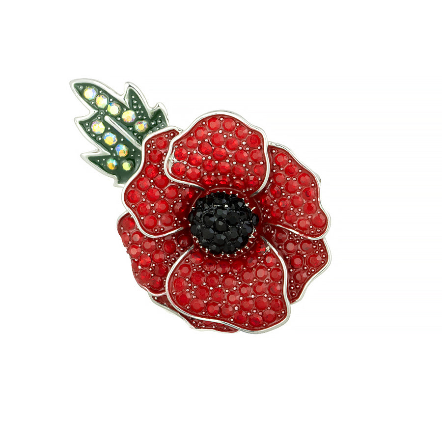Raised Poppy and Leaf Glitter Brooch