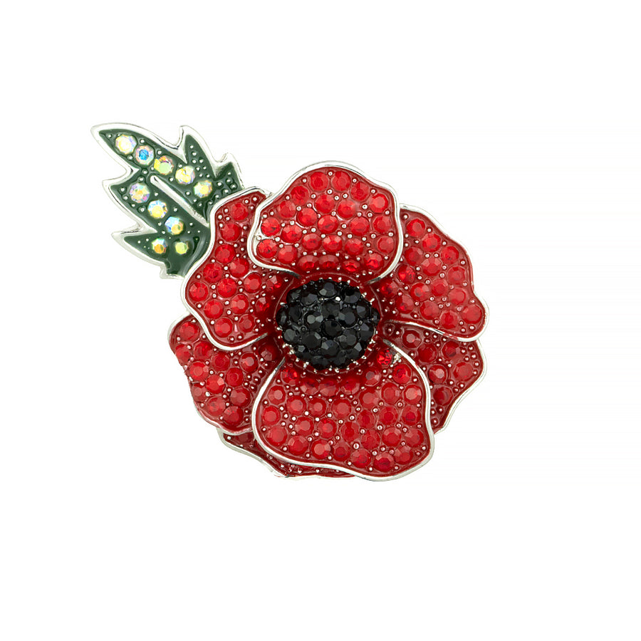 Raised Poppy and Leaf Glitter Brooch
