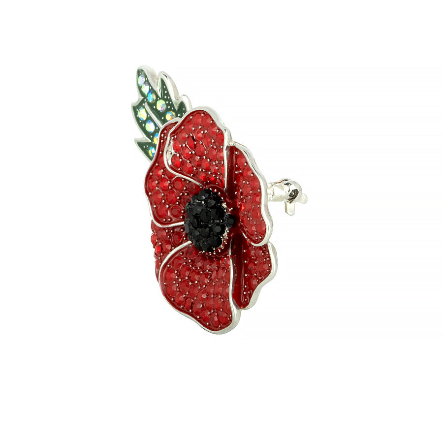Raised Poppy and Leaf Glitter Brooch