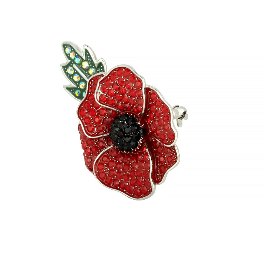 Raised Poppy and Leaf Glitter Brooch