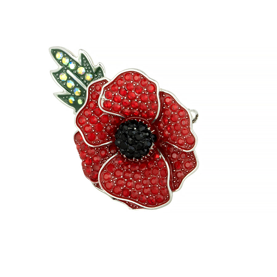 Raised Poppy and Leaf Glitter Brooch