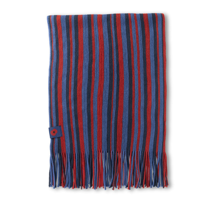 Striped Scarf with Woven Poppy Tag