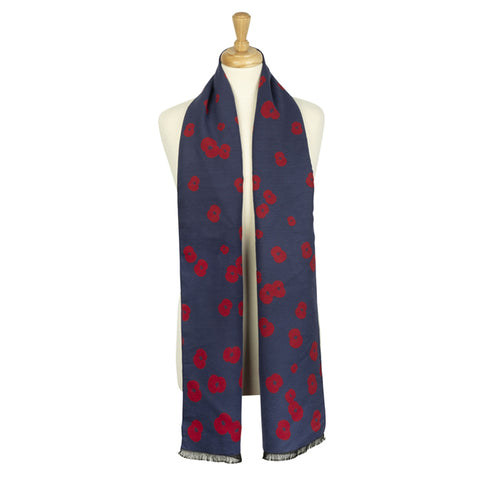 Falling Poppies Blue and Red Reversible Scarf