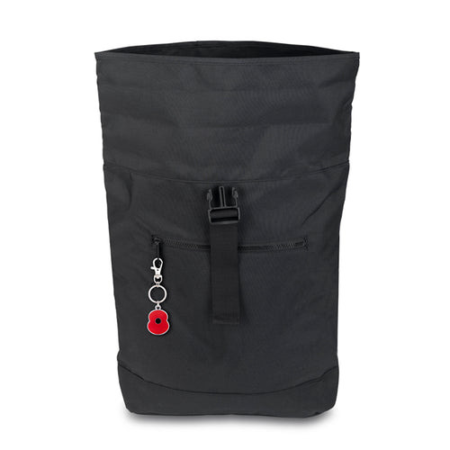 Black Roll-Top Backpack with Poppy Keyring