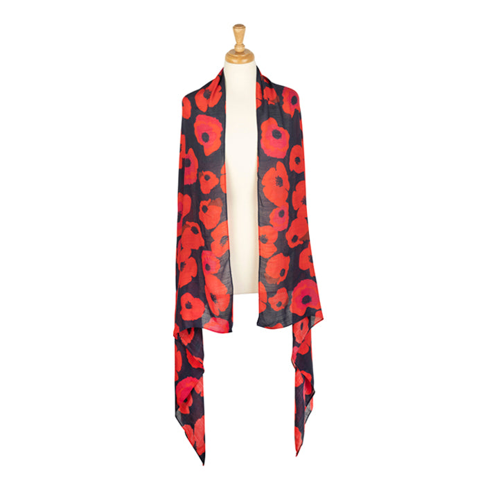 Flowing Poppies Viscose Blue Scarf