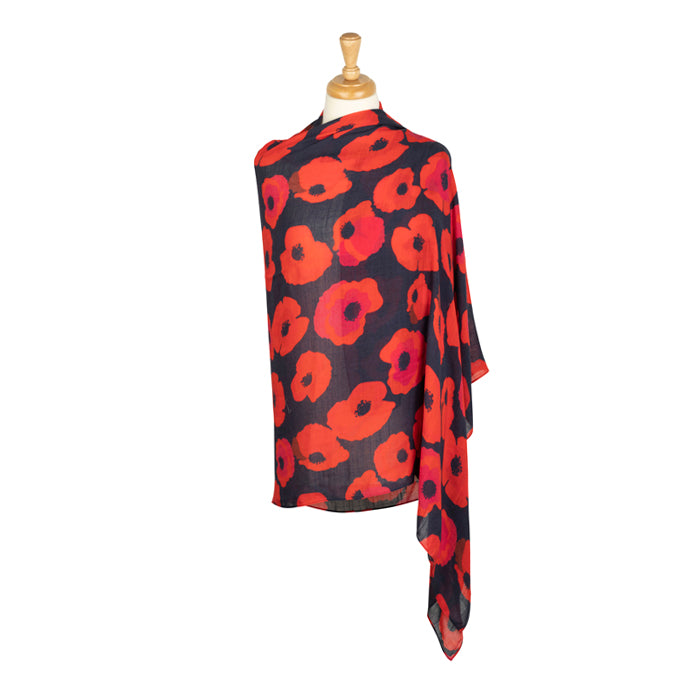 Flowing Poppies Viscose Blue Scarf