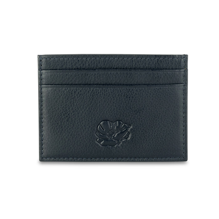 Blue Leather Slip Card Holder with Debossed Poppy