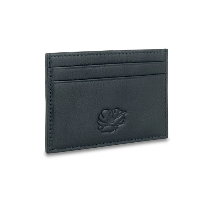 Blue Leather Slip Card Holder with Debossed Poppy