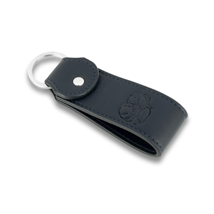 Blue Leather Loop Keyring with Debossed Poppy