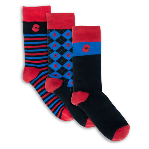 Argyle & Stripe Poppy Bamboo Socks - Pack of 3