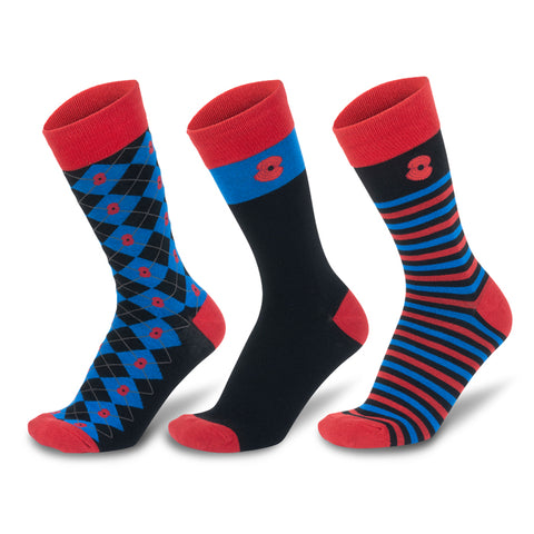 Argyle & Stripe Poppy Bamboo Socks - Pack of 3
