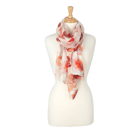 Watercolour Poppies Foil Cream Lightweight Scarf