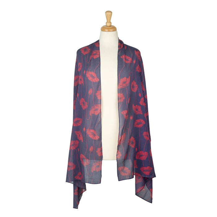 Blooming Poppy and Bud Lightweight Scarf
