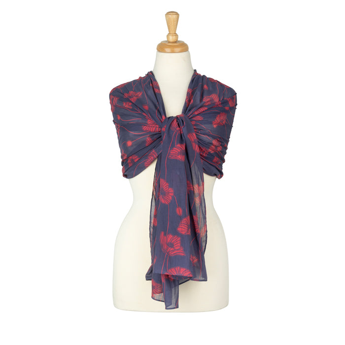 Blooming Poppy and Bud Lightweight Scarf