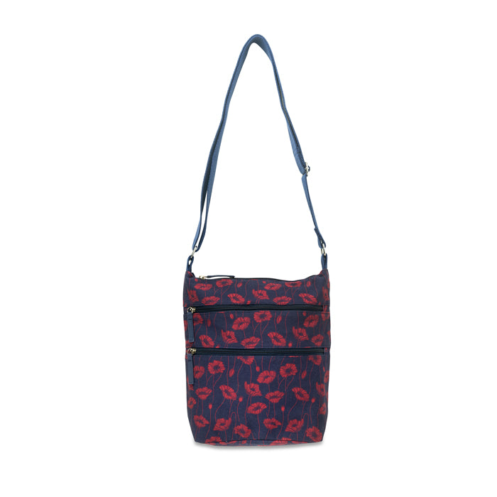 Blooming Poppy and Bud Canvas Crossbody Bag
