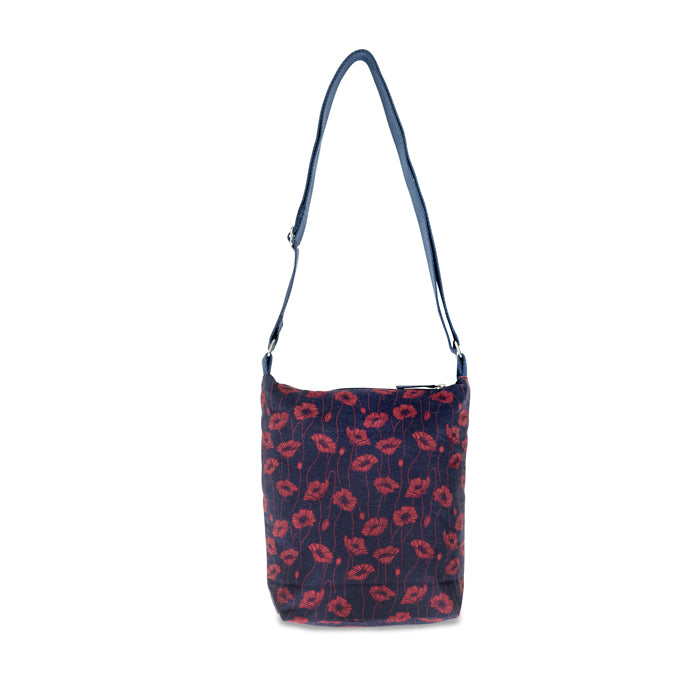 Blooming Poppy and Bud Canvas Crossbody Bag