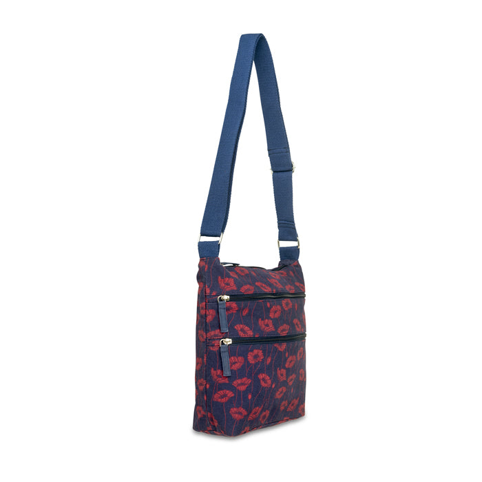 Blooming Poppy and Bud Canvas Crossbody Bag