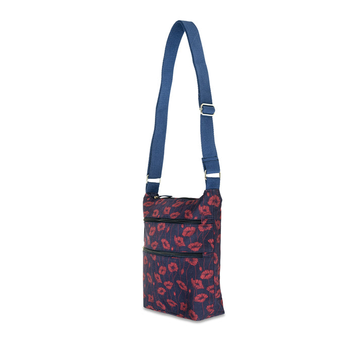 Blooming Poppy and Bud Canvas Crossbody Bag