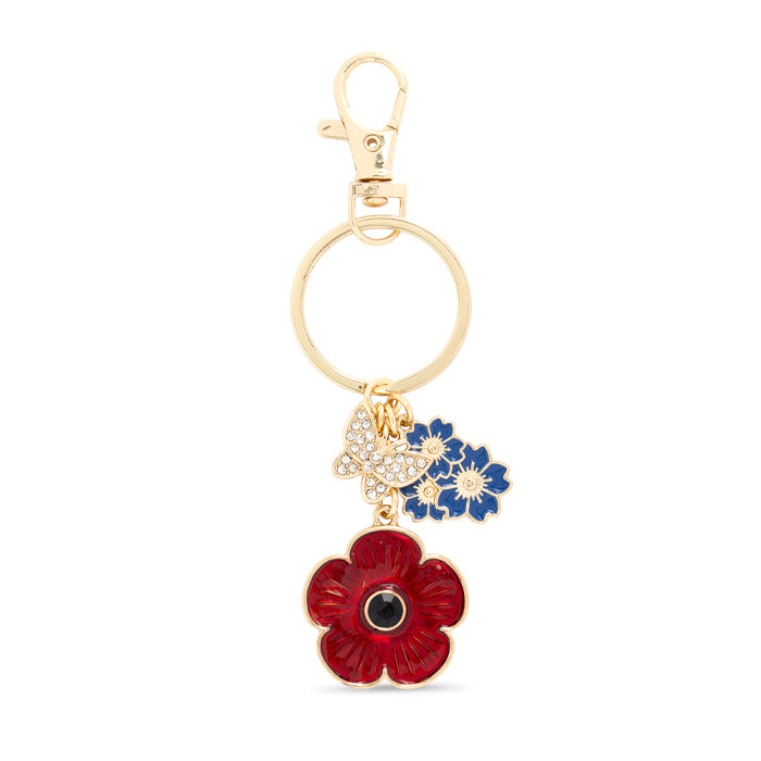 Poppy Cornflowers and Butterflies Charm Keyring