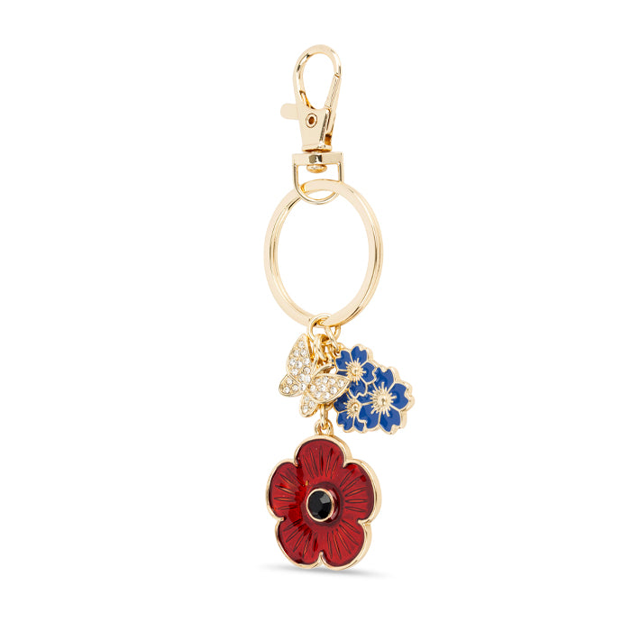 Poppy Cornflowers and Butterflies Charm Keyring
