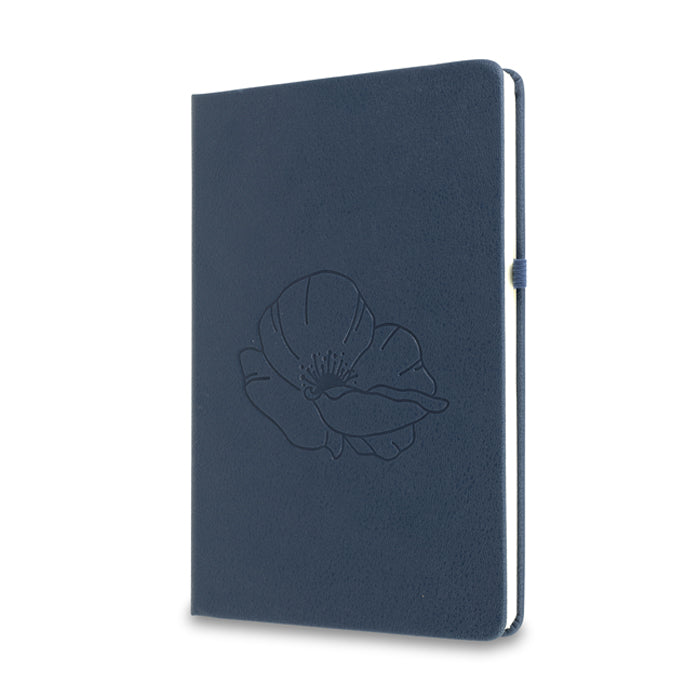 Faux Leather Blue Notebook with Debossed Poppy