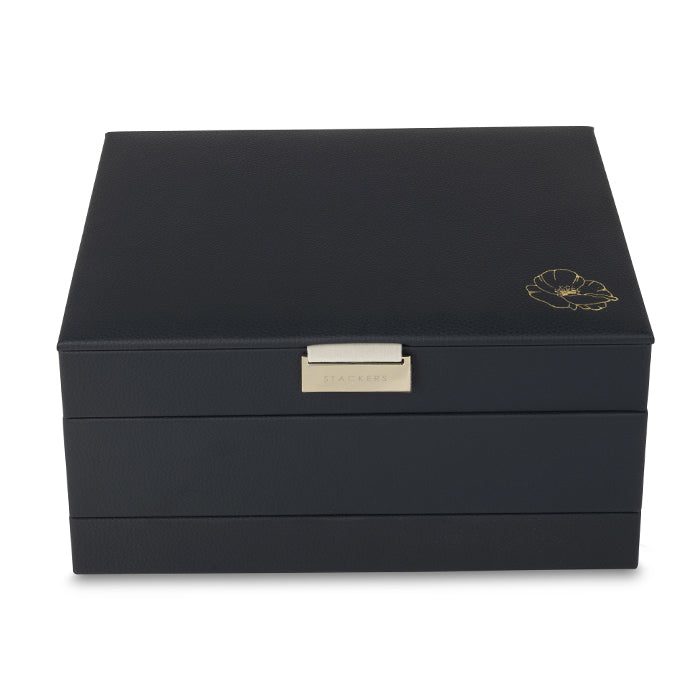Poppy Blue Foiled 3-Tier Medium Jewellery Box