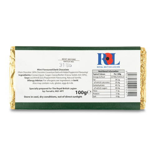 Royal British Legion Luxury Mint Dark Chocolate Bar