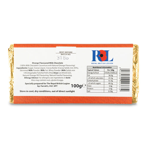 Royal British Legion Luxury Orange Milk Chocolate Bar