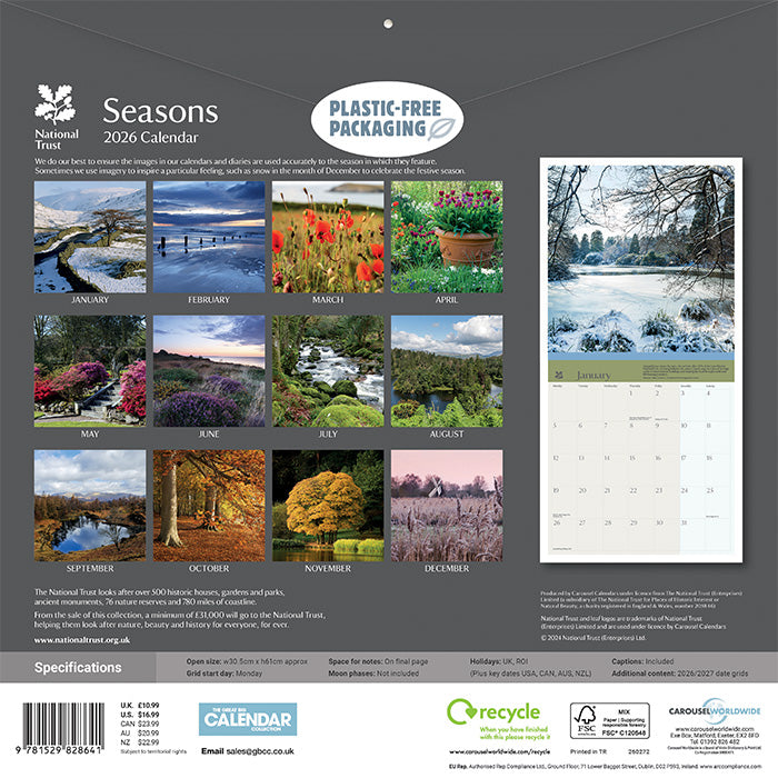 National Trust Seasons Wall Calendar 2026
