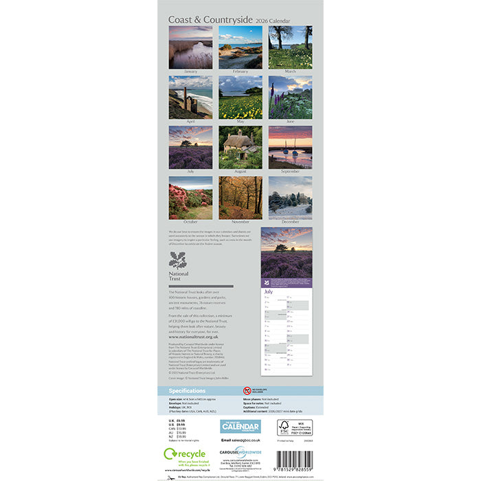 Country and Coast Slimline Calendar 2026