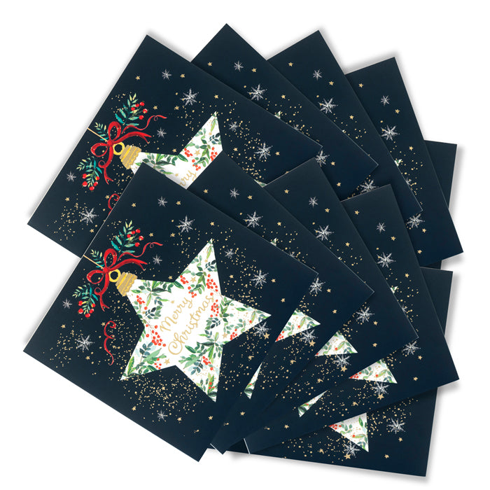 Merry Christmas Star Christmas Cards - Pack of 10