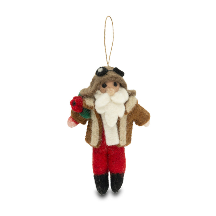 Aviator Santa with Poppy Felt Christmas Decoration
