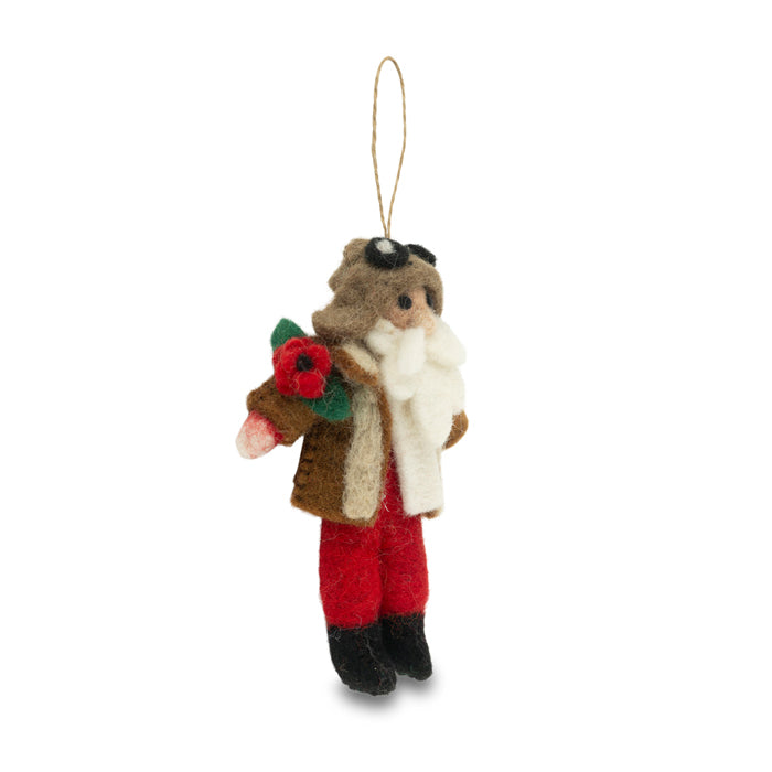 Aviator Santa with Poppy Felt Christmas Decoration