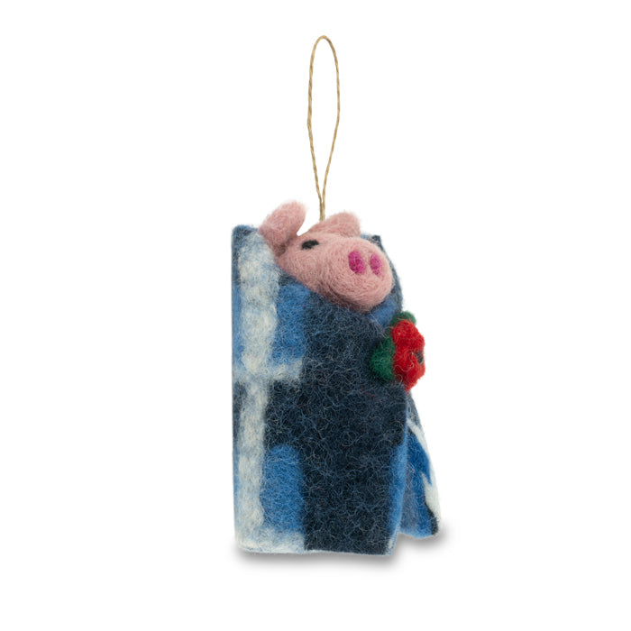 Pig in Blanket with Poppy Felt Christmas Decoration