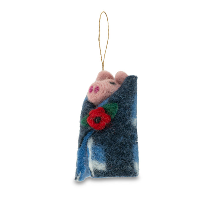 Pig in Blanket with Poppy Felt Christmas Decoration