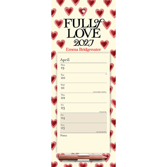 Emma Bridgewater Hearts Full of Love Magnetic Calendar 2027