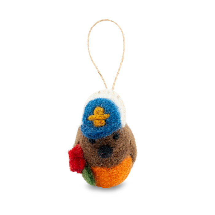 Navy Robin Felt Christmas Decoration