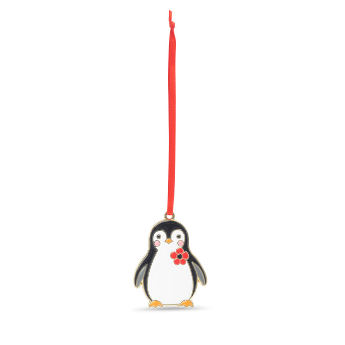 Percy Penguin with Poppy Enamel Christmas Decoration