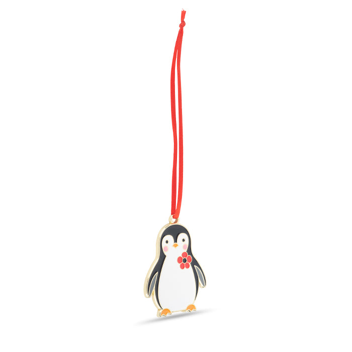 Percy Penguin with Poppy Enamel Christmas Decoration